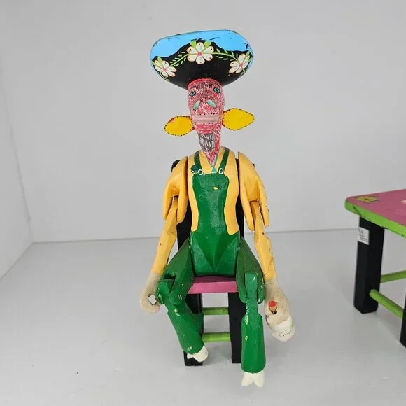 Oaxacan Folk Art Anthropomorphic Goat Man Table Mezcal Bottles Inocencio Vasquez